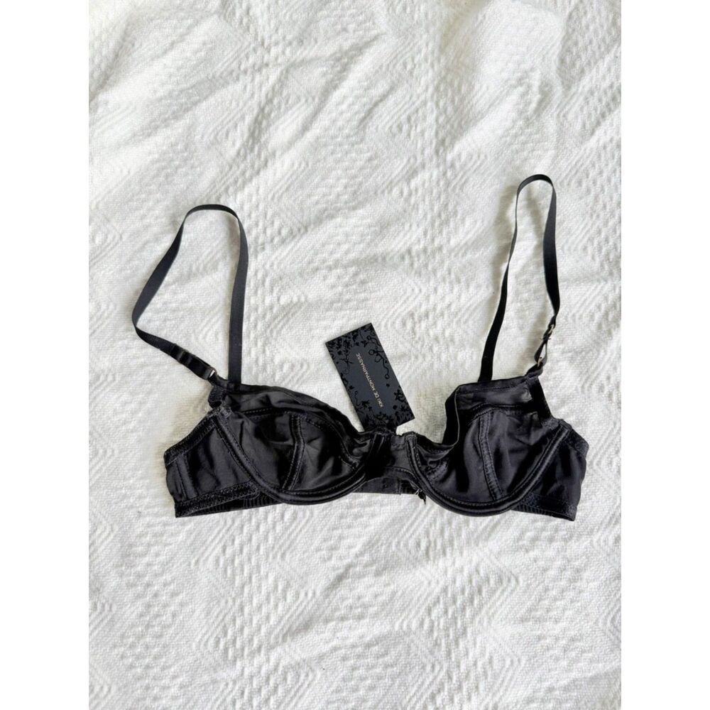 NWT Kiki de Montparnasse Sheer Taped Demi Bra, Black Silk Chiffon, Sz 32A